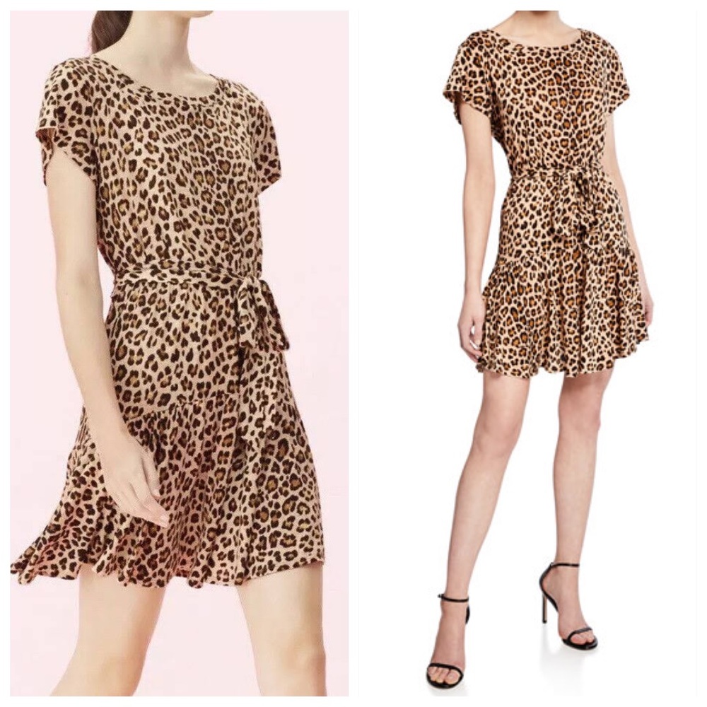 REBECCA TAYLOR Tie-Front Linen Leopard Print Short Jersey Dress